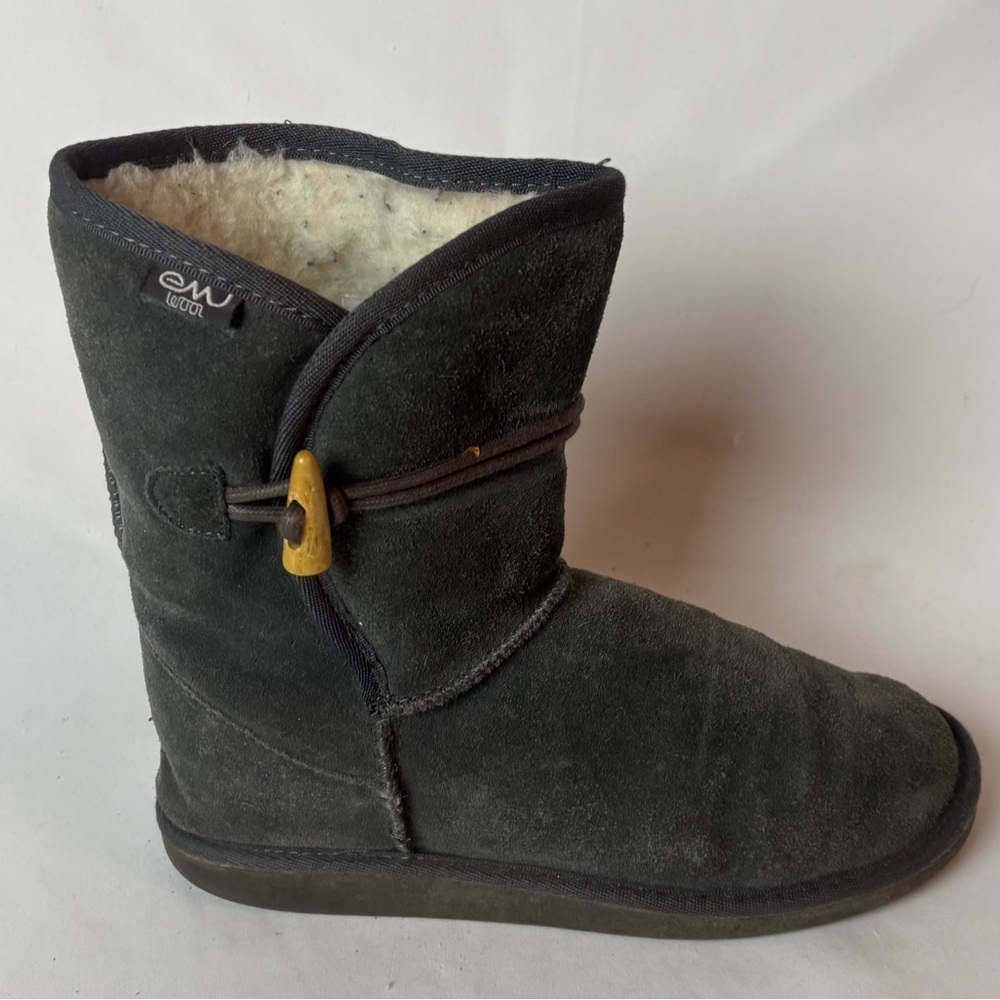 Emu Ularu Suede Dark Gray Leather Merino Wool Lined Mid-Calf Winter Boots Sz 9
